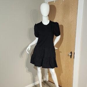 Black Puff Sleeve Tiered Dress